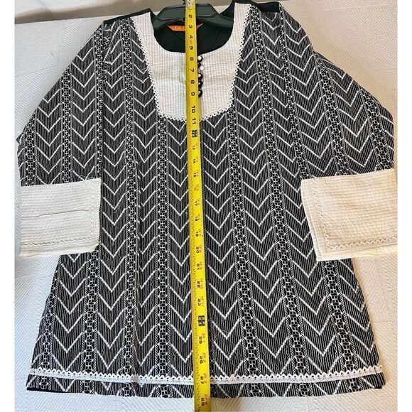 La Fille Made In India Kurta Tunic Black White Boho Victorian Size 28 Small - Picture 10 of 11
